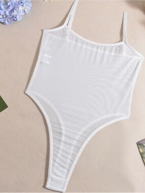 SALE White Sheer Teddy Lingerie Bodysuit